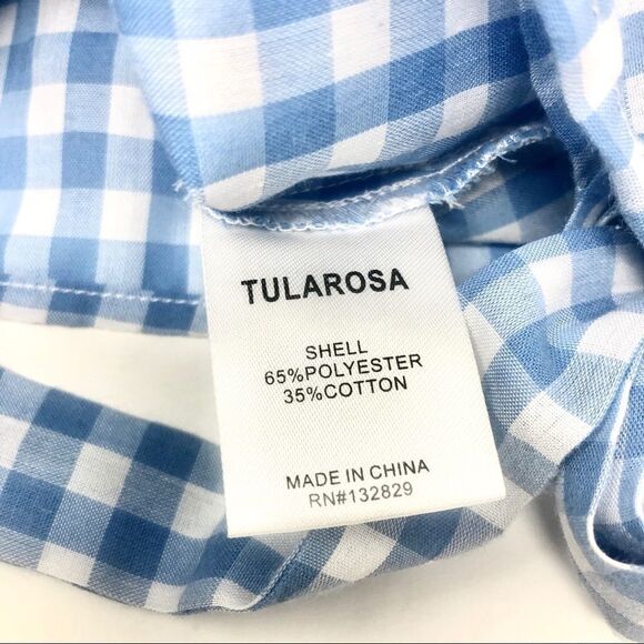 TULAROSA Molina Cropped Pastel Blue Gingham Wrap Blouse Size XS by Revolve - Picture 10 of 11